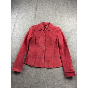 VTG IN SUEDE 100% Suede Leather Shirt Women's S Red Snap Front Western Cowgirl
